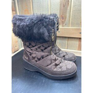 Coach Faith Brown Signature Fur-Lined Winter Boots Womens Size 8.5